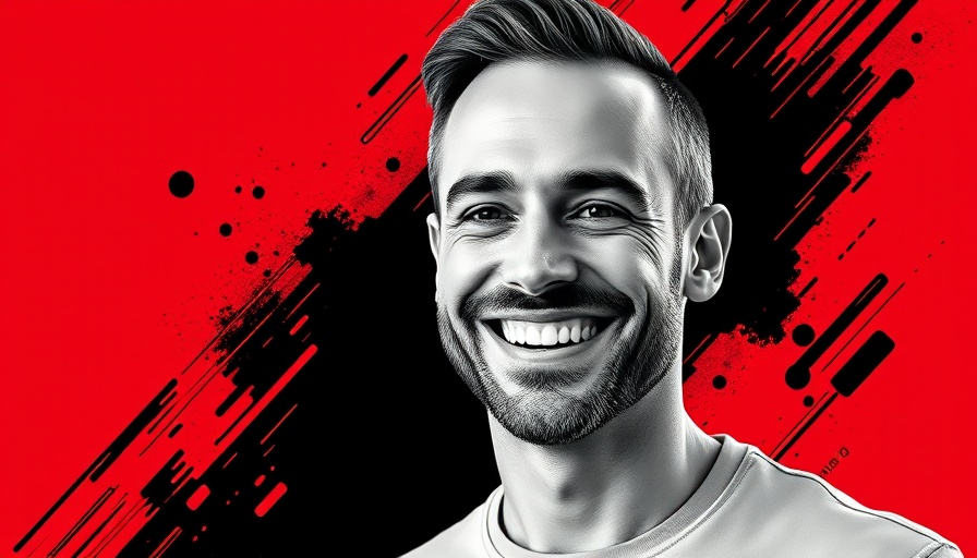 Grayscale portrait with creative graphic design on red background