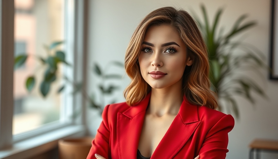 Businesswoman in red on magazine cover, discussing leadership.
