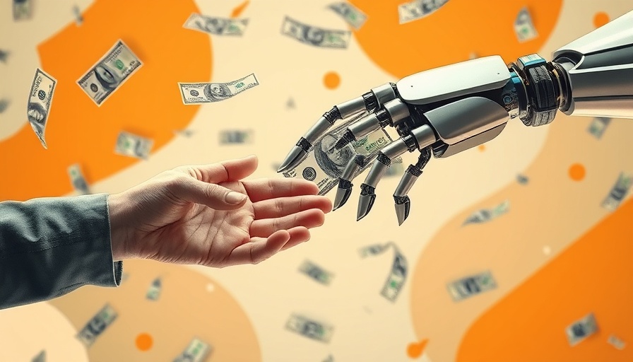 Human and robotic hand with money, exploring AI costs.