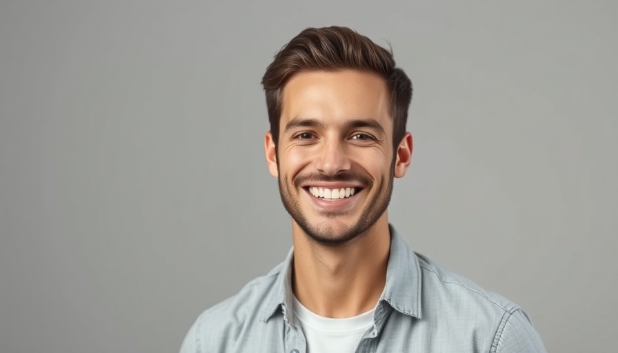 Portrait of smiling man in studio photo, showing friendly expression