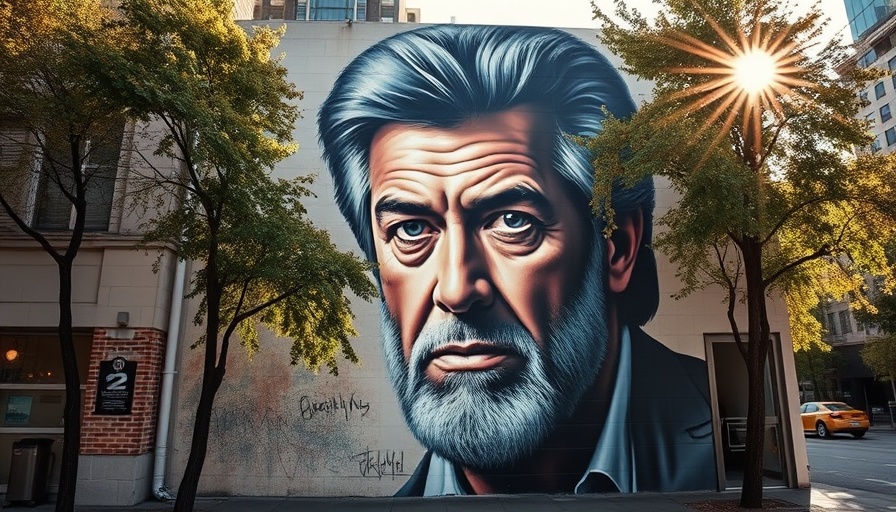Mural commemorating George Floyd's murder anniversary with his portrait.