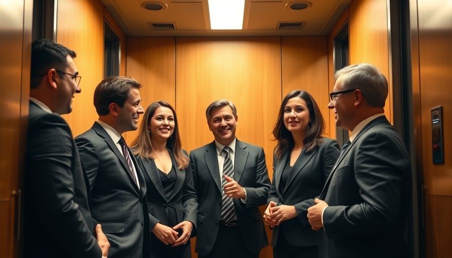 Elevator Pitch Strategy: Professionals discussing communication in an elevator.