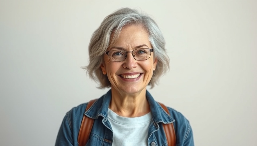Portrait of a woman smiling warmly against a neutral background.