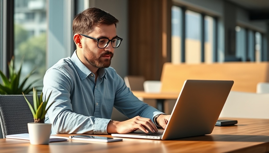 AI-Powered Lead Conversion: Man analyzing charts on laptop in office.
