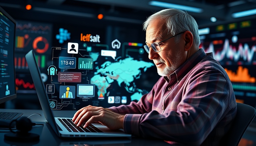 AI to write copy in your brand voice: Collage with laptop user and digital elements.