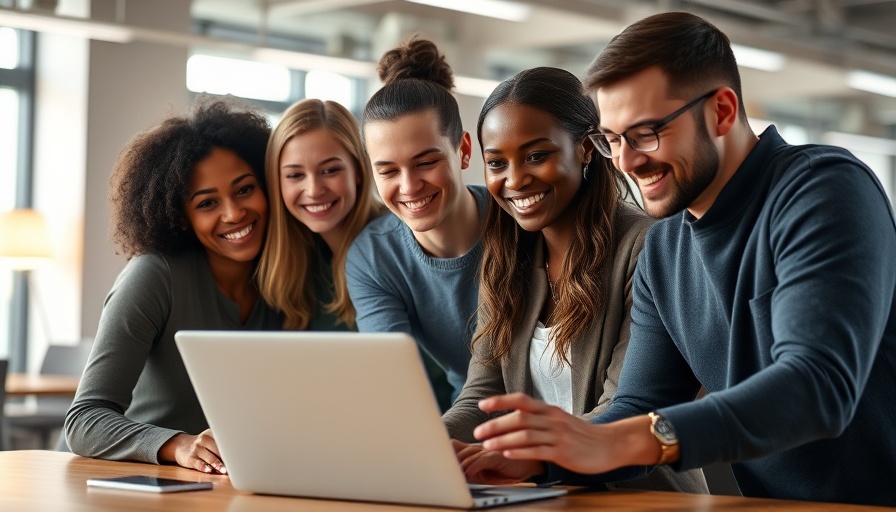 Young professionals using laptop discussing best AI copywriting tools 2025.