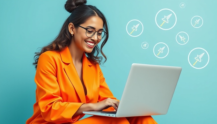 Young woman using laptop, social media analytics tools concept.