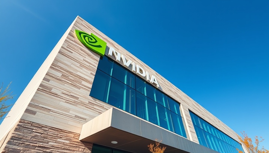 Nvidia logo on modern building reflecting market cap growth.