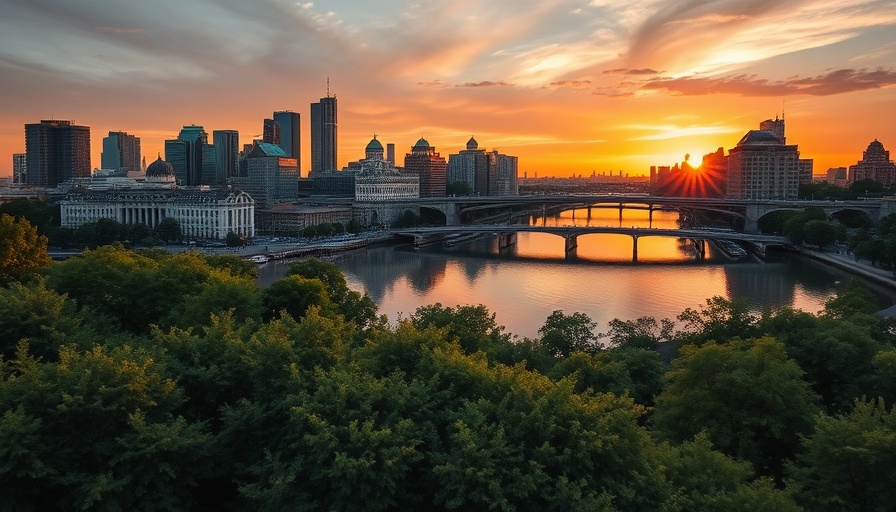 Ohio's Best Workplaces cityscape at sunset with river reflection