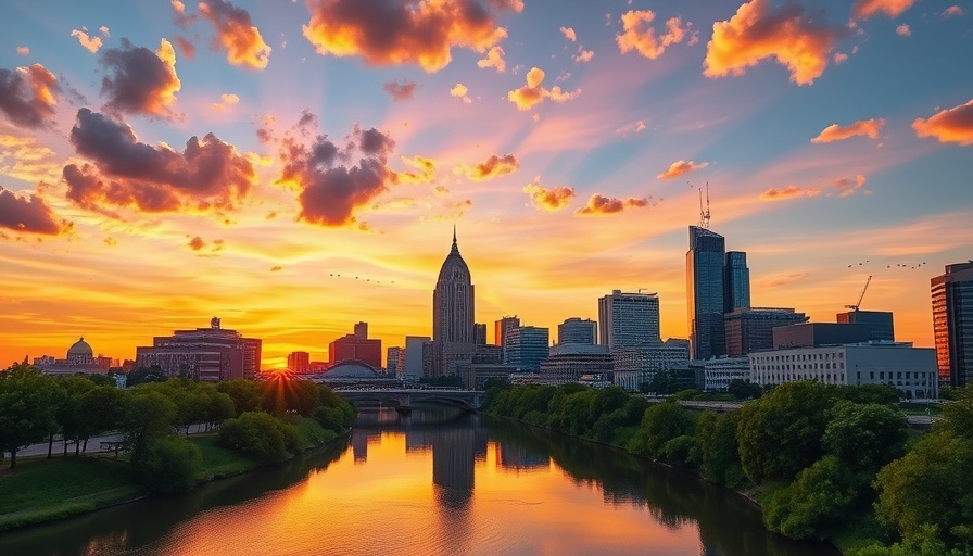 Ohio's Best Workplaces reflected in Columbus skyline at sunset.