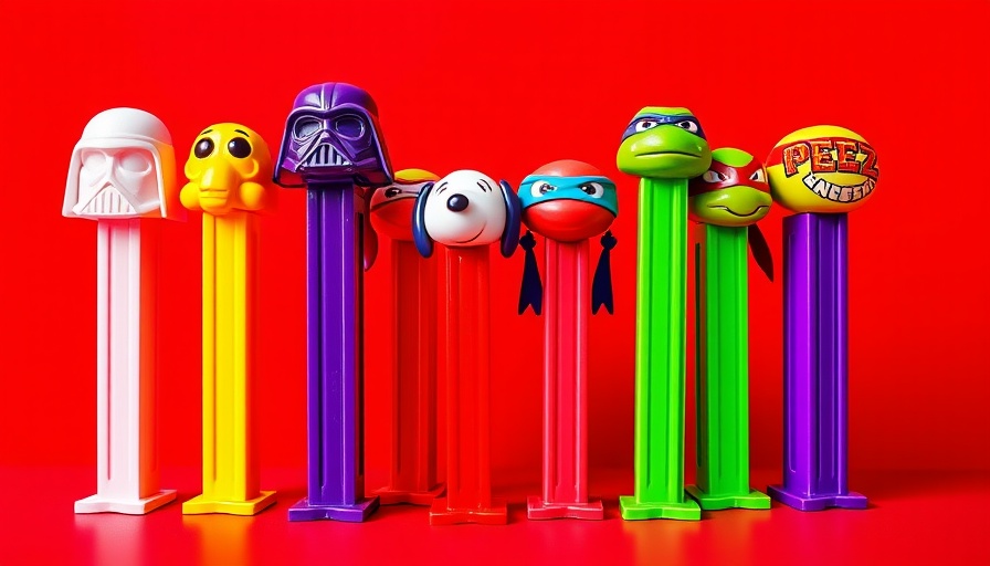 Colorful PEZ dispensers featuring popular characters.