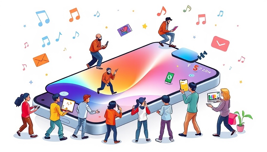 Creative illustration depicting cross-platform development frameworks for mobile apps.