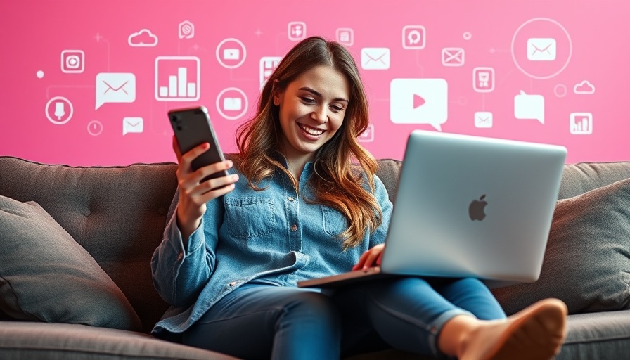 Young woman enjoying social media on smartphone and laptop
