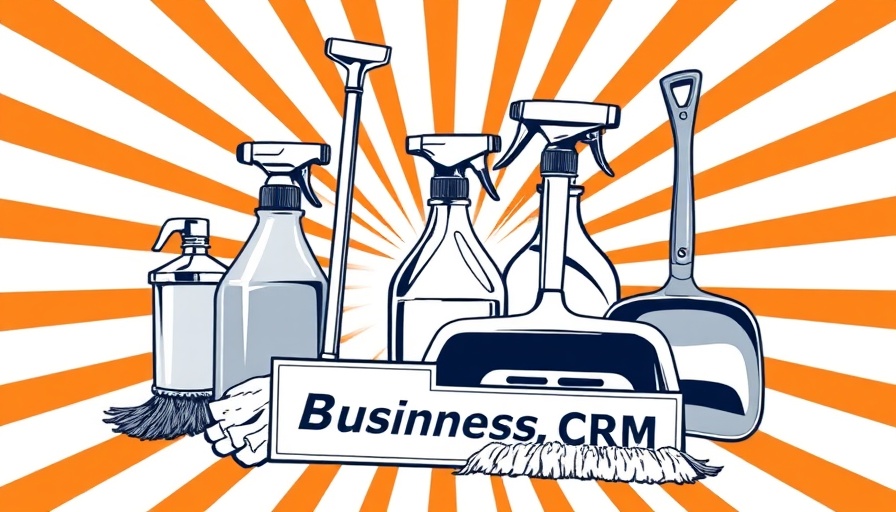 Retro pop-art style image of cleaning supplies labeled as CRM.