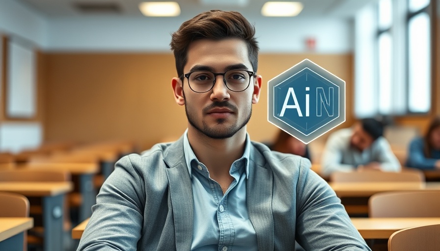 AI Experience for Business and Marketing Graduates: Young man with AI backdrop.