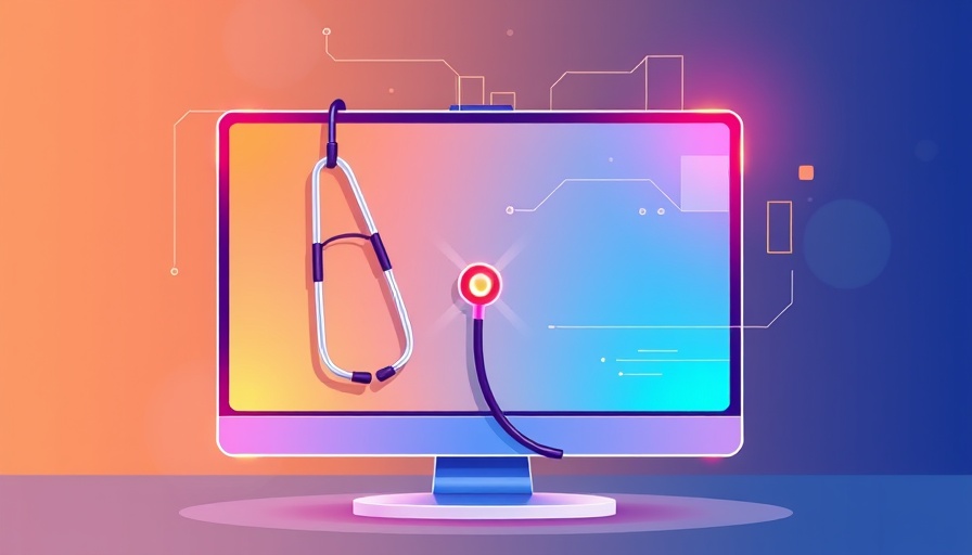 AI in health tech leadership: Computer and stethoscope illustration.