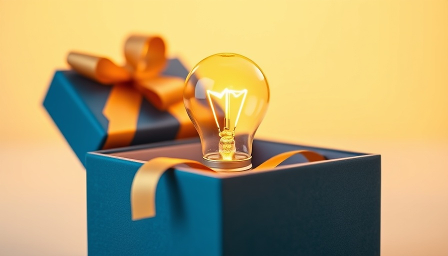 Innovative corporate gifting concept with light bulb emerging from gift box.