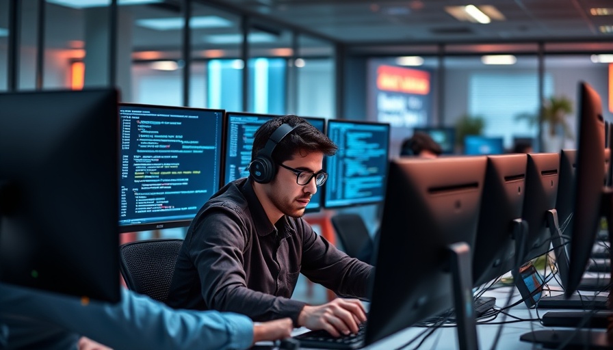 AI Use in the Workplace: Developers coding in a modern office