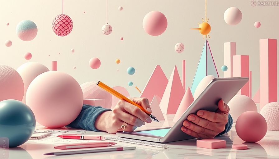 Creative collage of AI tools for graphic design in a vibrant abstract setting.