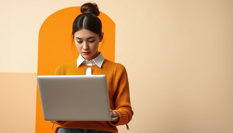 Woman using laptop in vibrant setting, blend web analytics and digital marketing analytics.