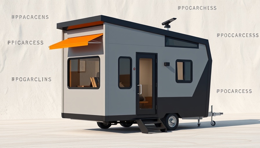 Modern affordable tiny house with orange awning, available on Amazon.