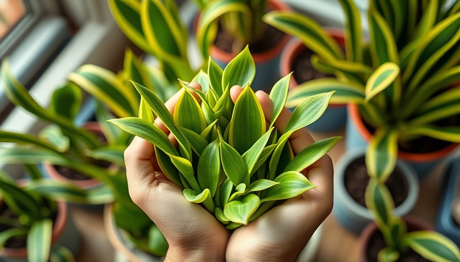 Hands holding vibrant snake plant pups for faster growth guidance.