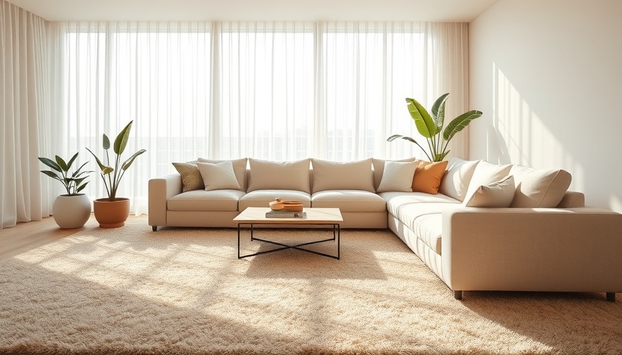 Contemporary living room with beige carpet and large sofa, well-lit.