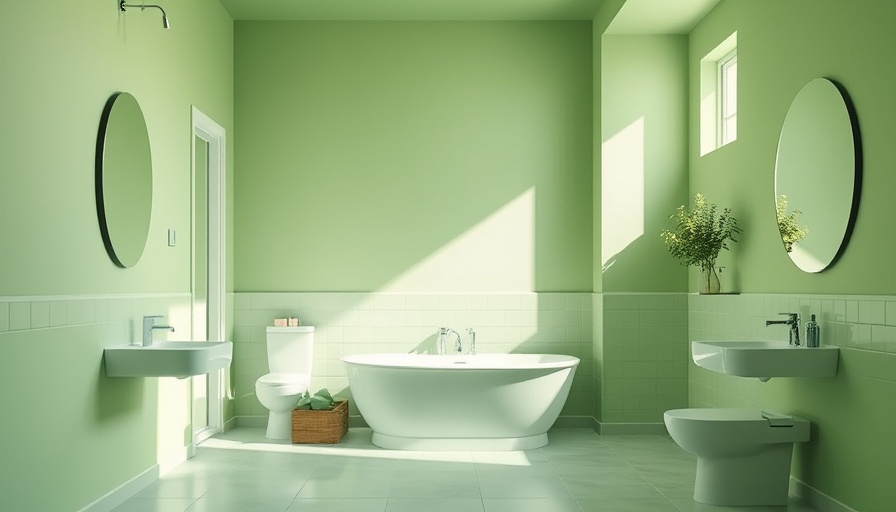 Spacious green bathroom before makeover, bright natural lighting.