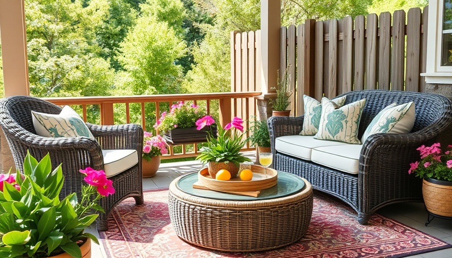 Inviting patio space with pillow-filled seating for patio season