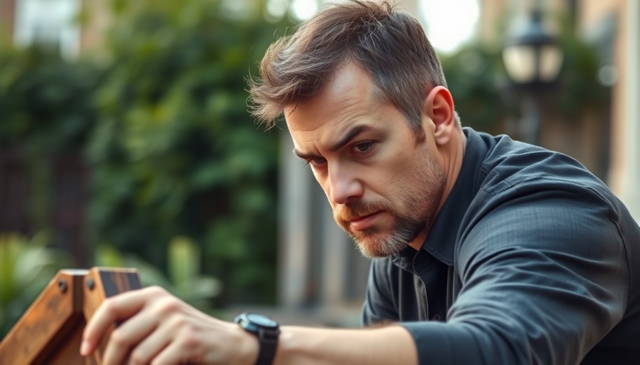 Focused man tackling DIY small yard transformations project.