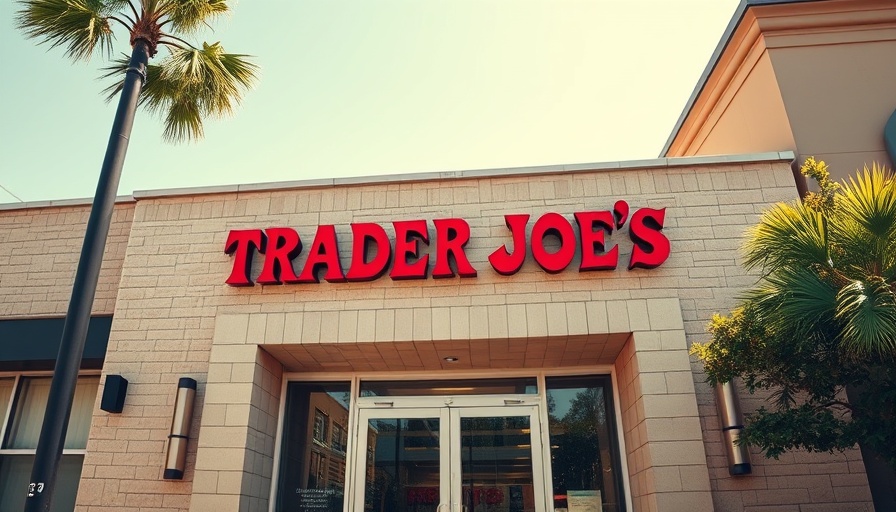 Trader Joe’s store entrance with stone facade on a sunny day.