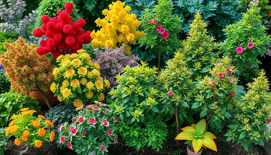 Collage of vibrant trees for small gardens with text overlay.