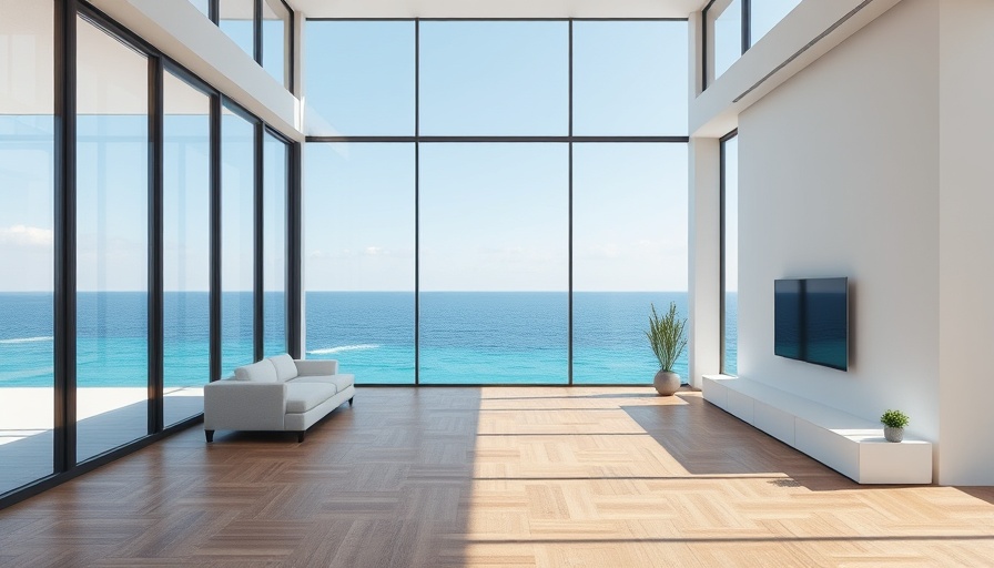 Minimalistic living room with ocean views, DIY home improvement ideas.