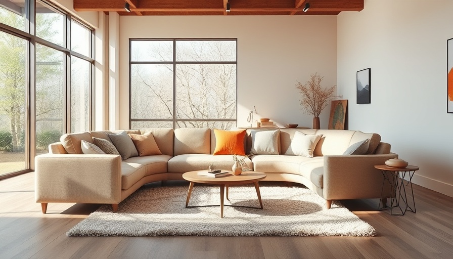 Elegant beige sofa in modern living room with natural light.