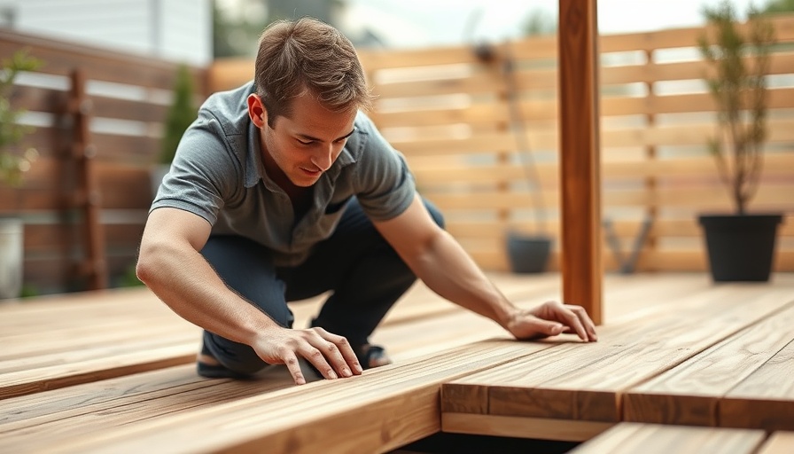 DIY garden project on a patio focusing on wooden deck installation