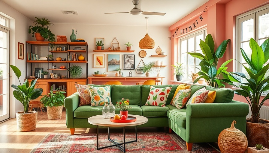 Eclectic living room with summer food-themed decor