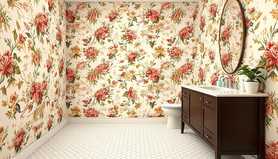 Classic 90s floral wallpaper in a vintage bathroom setting.
