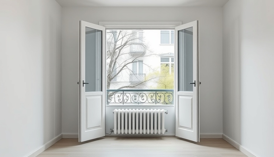 Balcony Makeover on a Budget setup with open doors and urban view