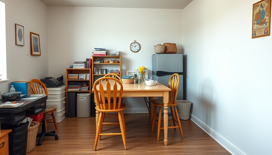 Simple, cluttered dining room setup before budget-friendly makeover.