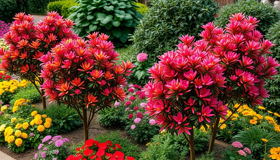 Colorful dwarf trees for year-round beauty in a lush garden.