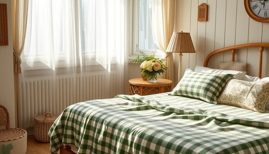 Cottagecore wall decor in cozy bedroom with green bedspread.