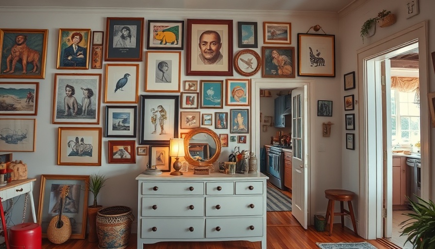 Chic gallery wall DIY with eclectic art display in cozy room.