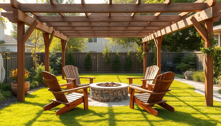 Budget Friendly Backyard Makeover showcasing a pergola and seating area.