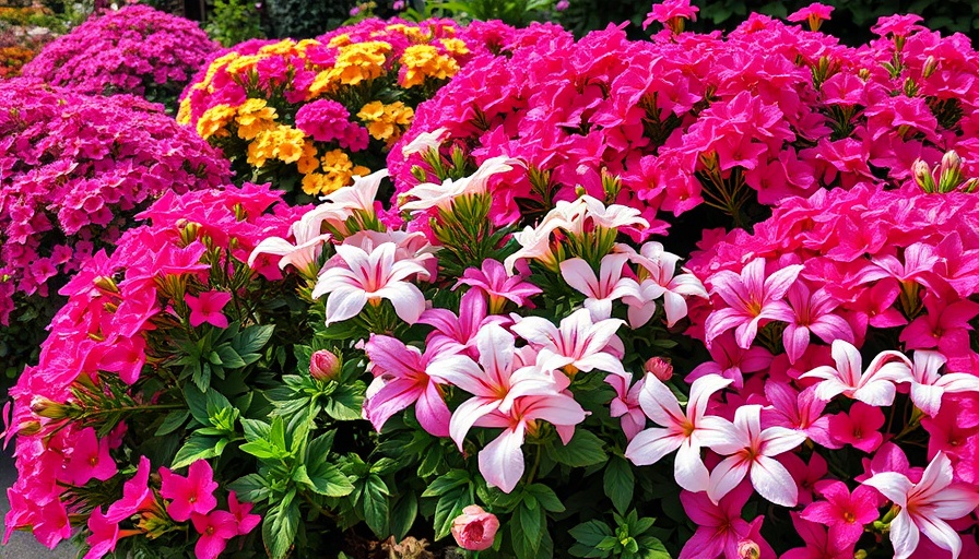 Vibrant front yard shrubs with lush blooms.