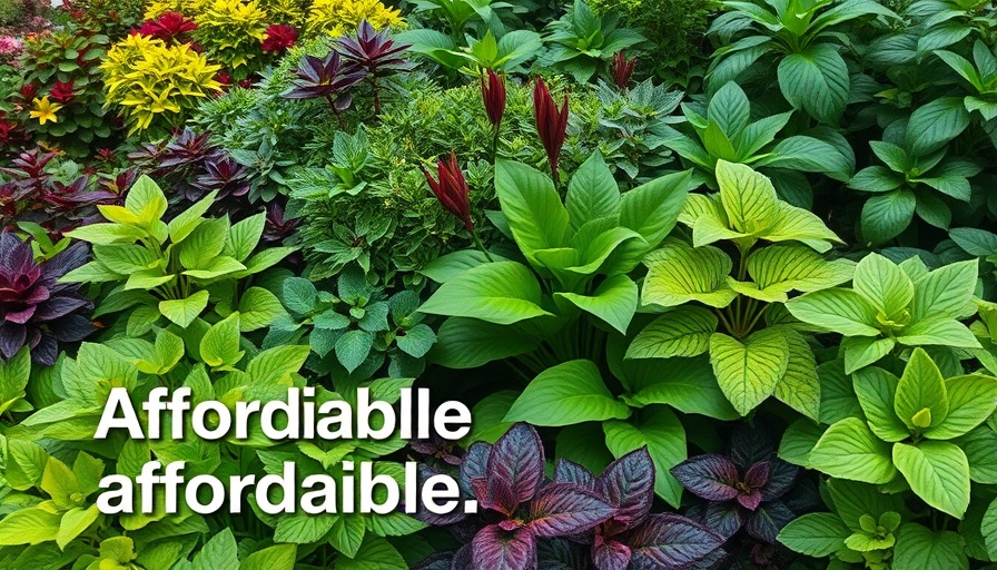 Low-maintenance perennials in a lush garden with affordable text.
