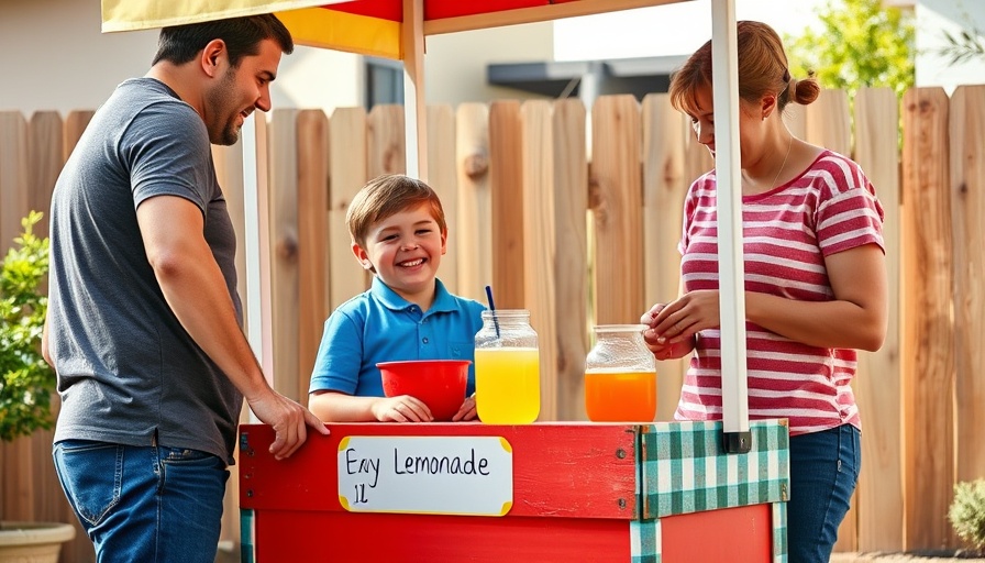 DIY Kids Projects: Child in colorful stand with two adults enjoying.