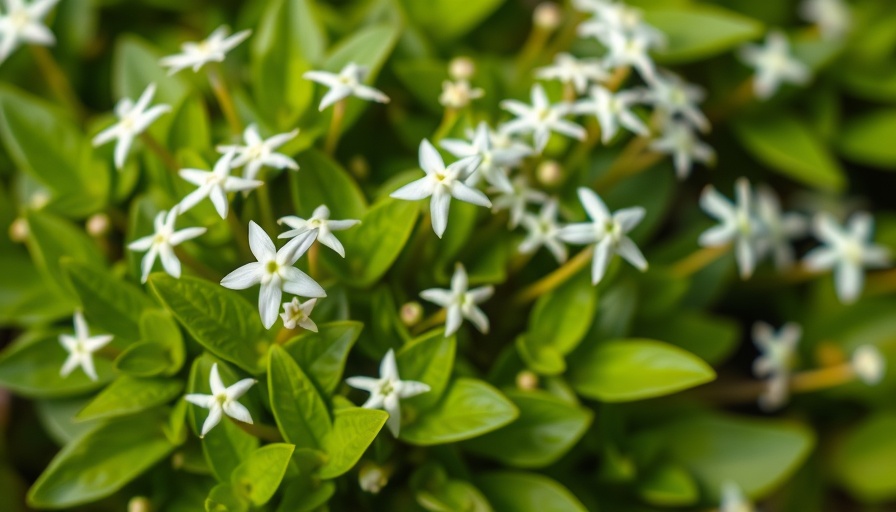 Vertical Gardening Perennials: White flowers with text overlay.