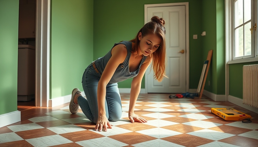 Renter installing checkered tiles, apartment makeover ideas.