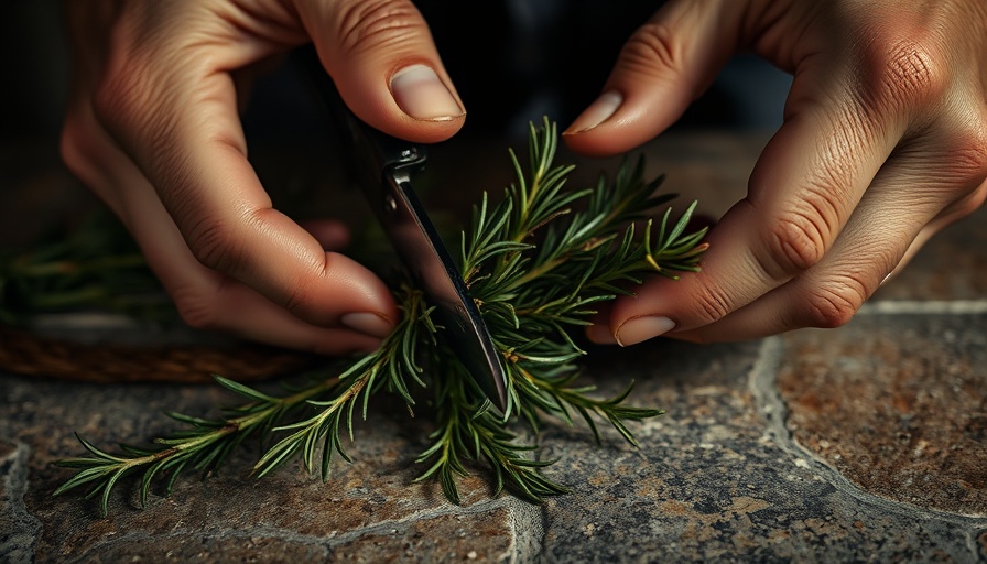 Hands trimming rosemary with tools, showcasing an infinite rosemary trick.