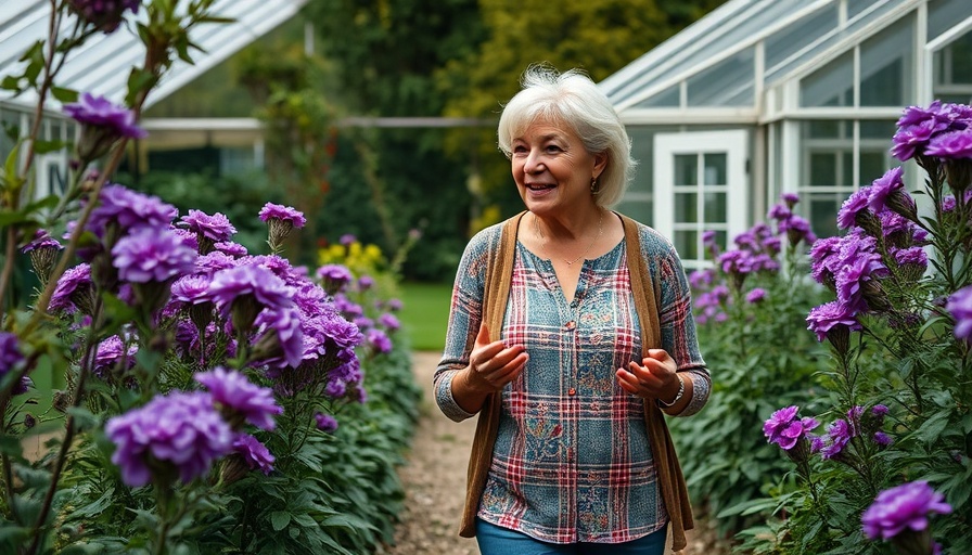 Mature female in garden discussing native plants for pollinators in Zone 8B.